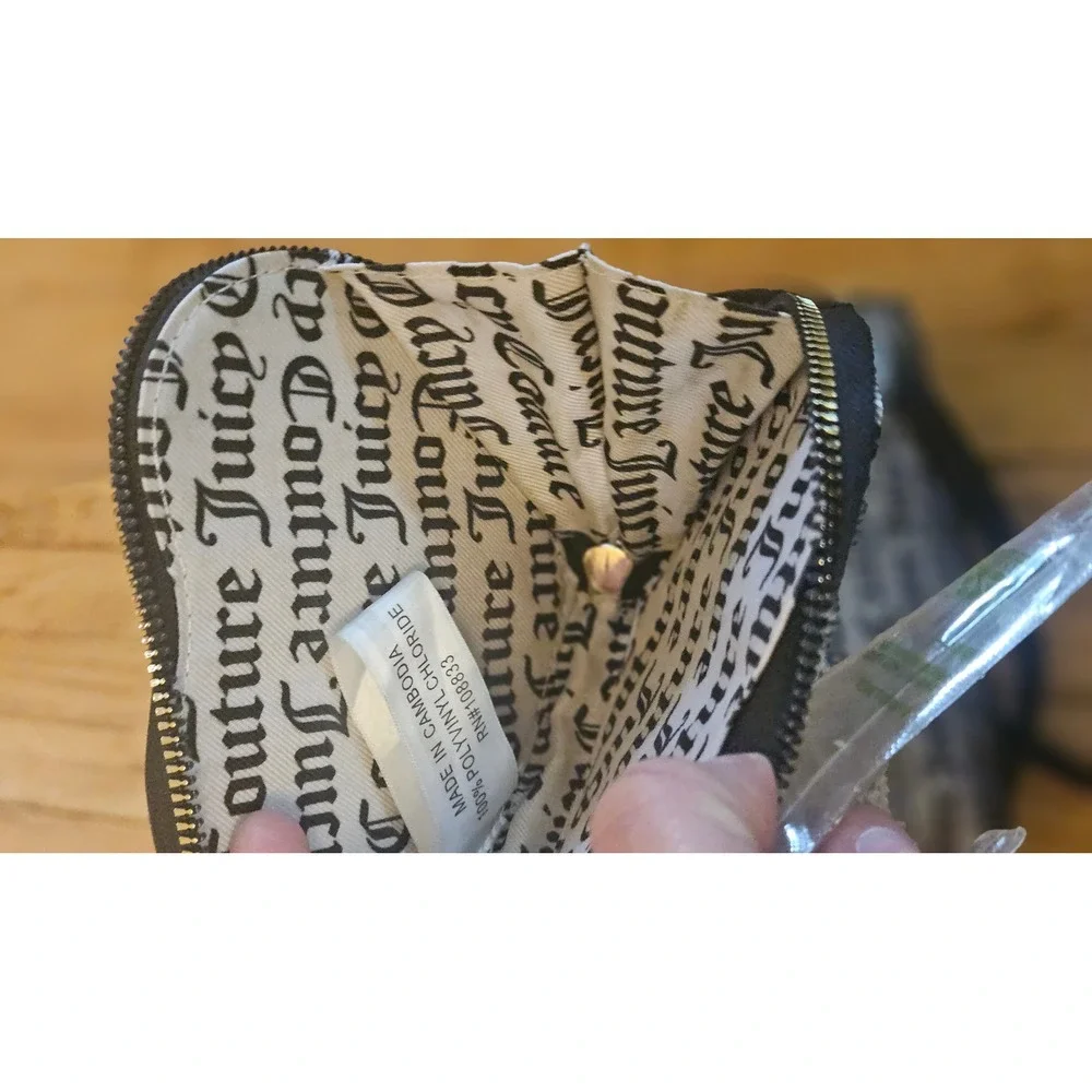 Juicy Couture Monogram Satchel Crossbody Bag with Heart Coin Purse Black Grey